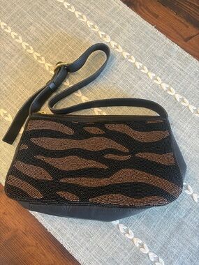 Madewell The Buckle Strap Shoulder Bag Beaded Embellishment Leather Purse Zebra